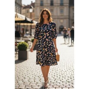 Tanya Taylor Womens Mini Dress Size 6 Blue Floral Silk Puff Sleeve Cottagecore